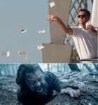 Create meme "DiCaprio meme money, Leonardo DiCaprio the wolf